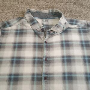 Mens Kuhl Shirt Short Sleeve Button Up Large Plaid Wildfibre Organic Cotton